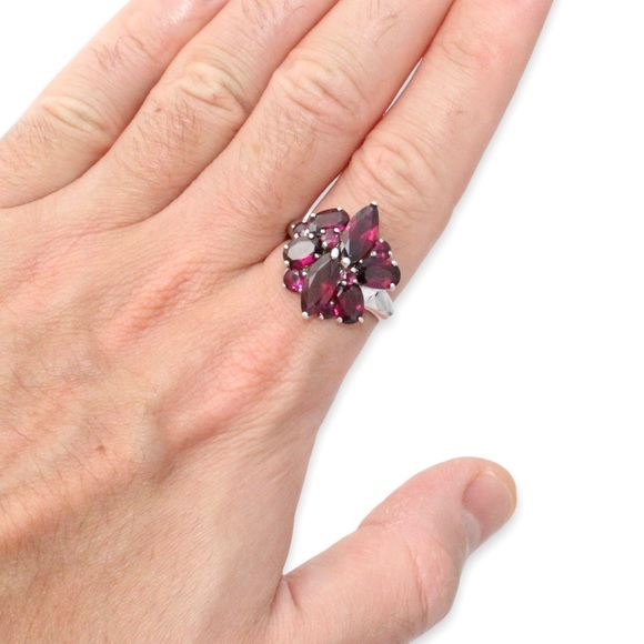 Estate Rhodolite Garnet Cluster Sterling Silver Cocktail Ring Size 10 - Picture 2 of 5